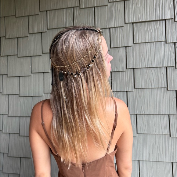New?Free People-Elegant Black and Gold Beaded Headpiece main image 4